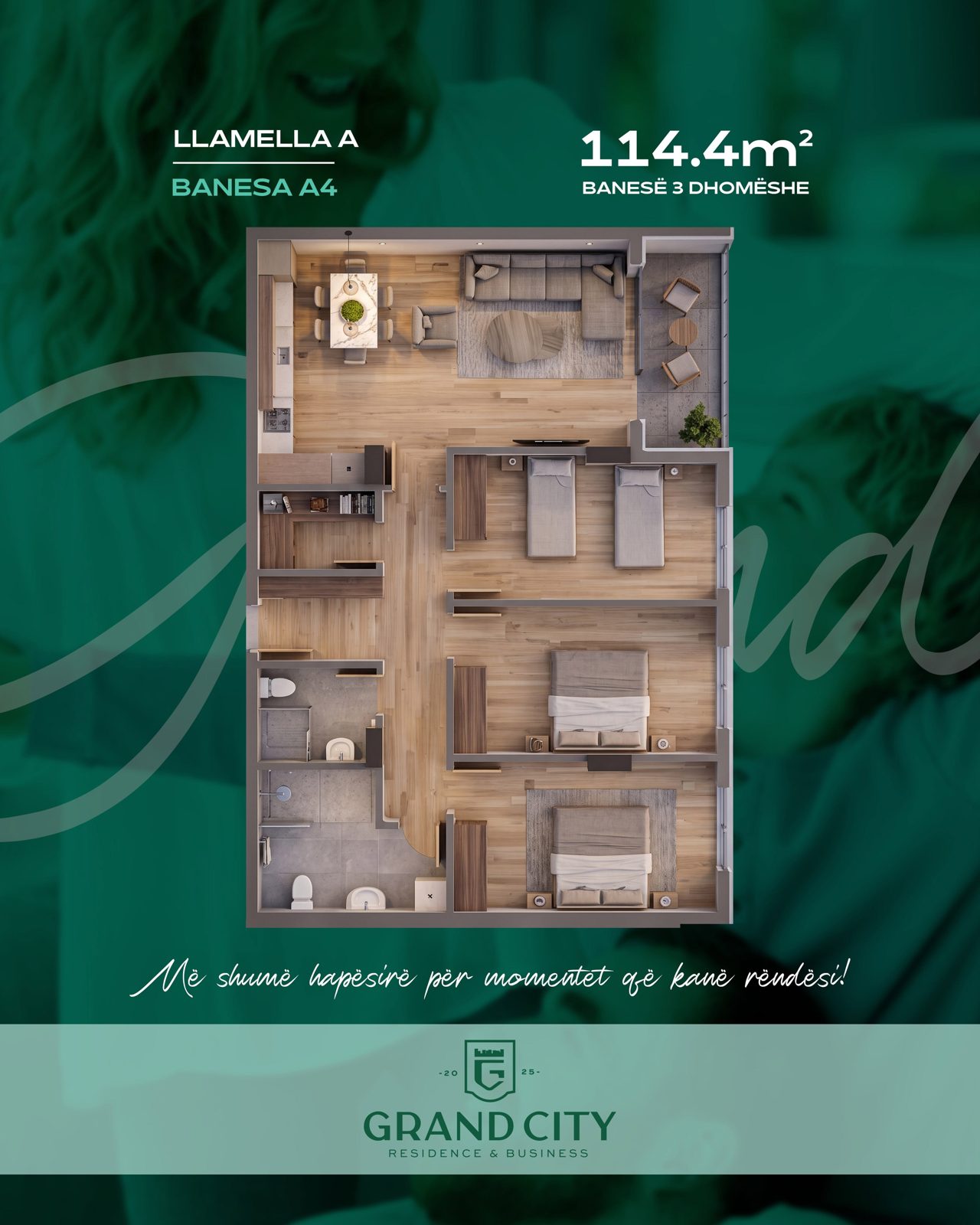 Llamela A, Banesa A4, 114.4 m², 3 dhomëshe